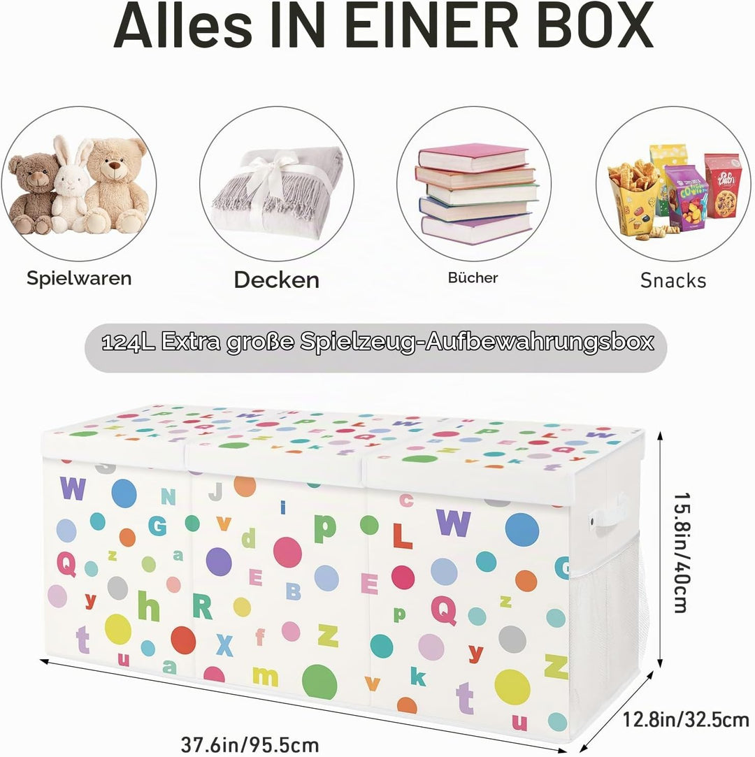 Spielzeugkiste Aufbewahrungsbox mit Deckel Kinder 96 x 32 x 40 cm, Faltbare und Platzsparend für Kin