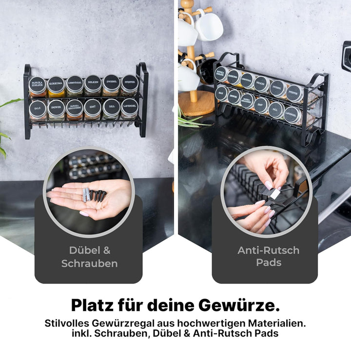 Deco haus® Gewürzregal Stehend &amp; Wand [MIT GEWÜRZDOSEN &amp; ETIKETTEN] - Spices Gewürz Organizer - Spic