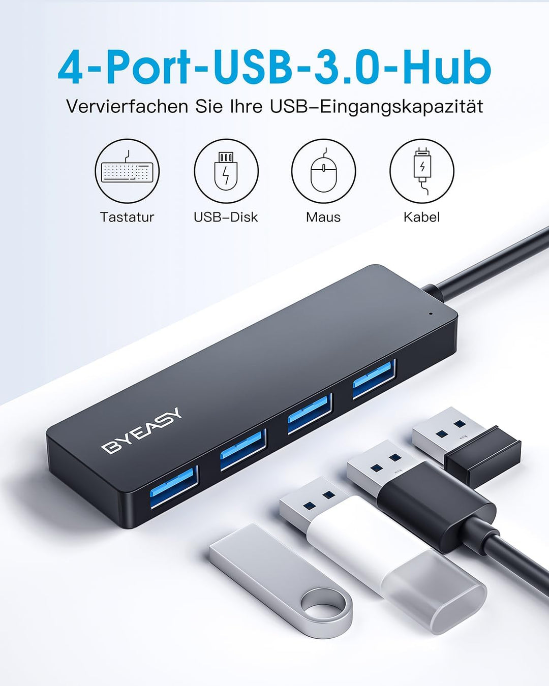BYEASY USB Hub 3.0, Ultra Slim Multiport Hub 4 Ports USB 3.0 Adapter für iMac Pro, MacBook Air, Mac