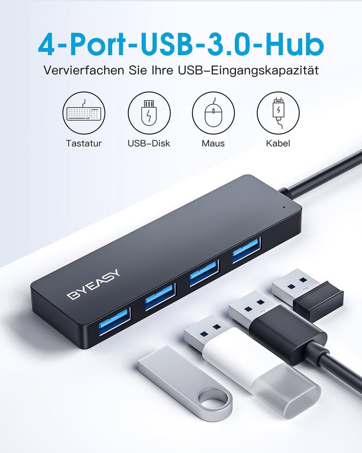 BYEASY USB Hub 3.0, Ultra Slim Multiport Hub 4 Ports USB 3.0 Adapter für iMac Pro, MacBook Air, Mac
