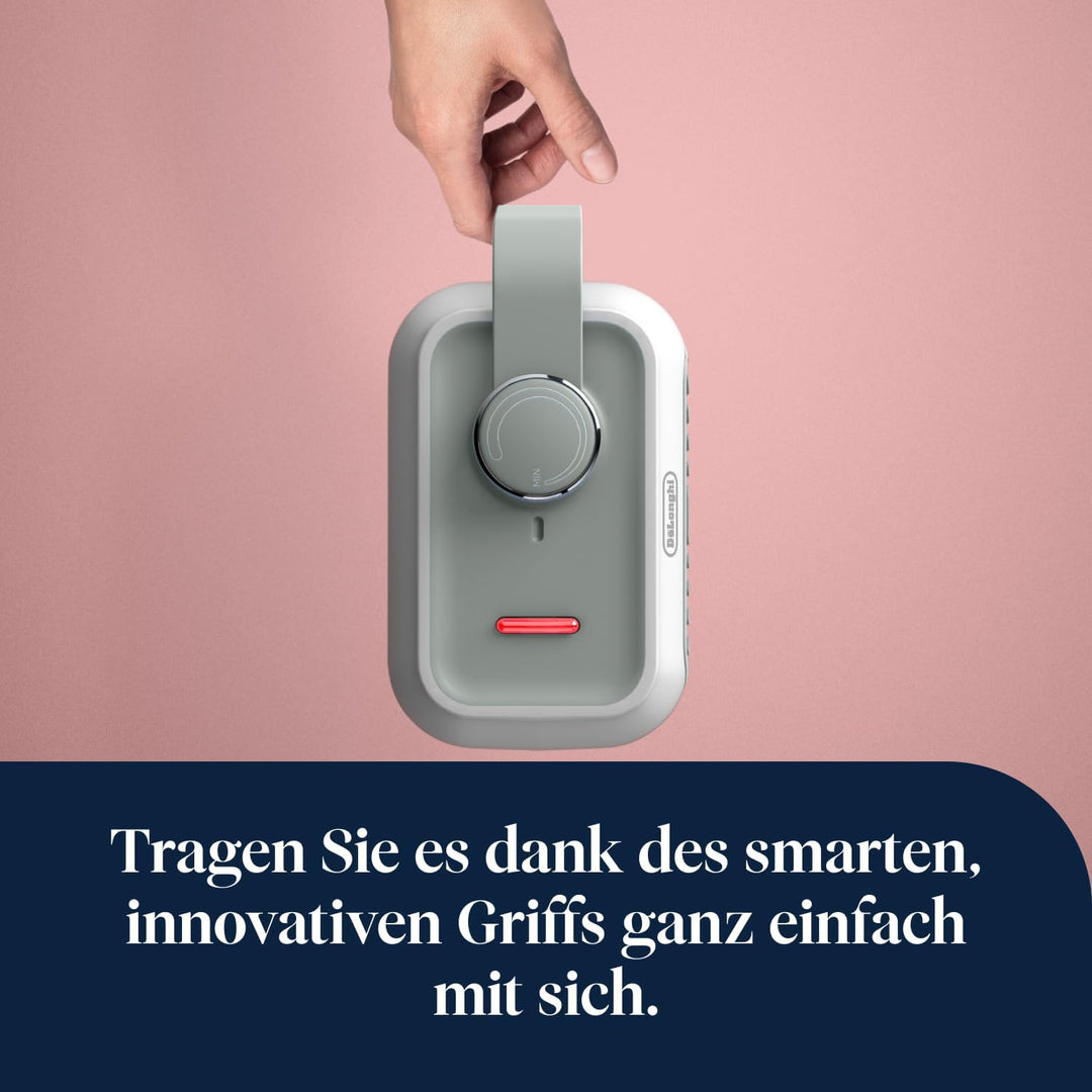 De'Longhi Capsule Desk Keramik-Heizlüfter HFX10B03.GR, leiser Mini-Schnellheizer, ausrichtbarem Gitt