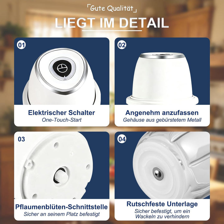 Zerkleinerer Küche Elektrisch 350 ml Glasbehälter, Zwiebel Zerkleinerer Elektrisch mit 6 Edelstahlkl