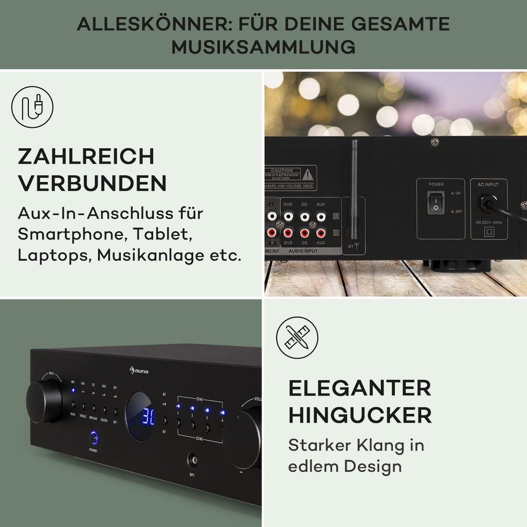 auna AMP-CD950 DG - Power Amplifier Verstärker, Ausgangsleistung: 8 x 100 Watt RMS an 4 Ohm, Built-i