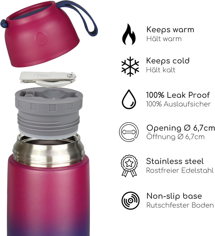 Milu® Thermobehälter für Essen 450ml, Edelstahl, Thermo Lunchbox, Suppenbehälter to go, Thermobox, T