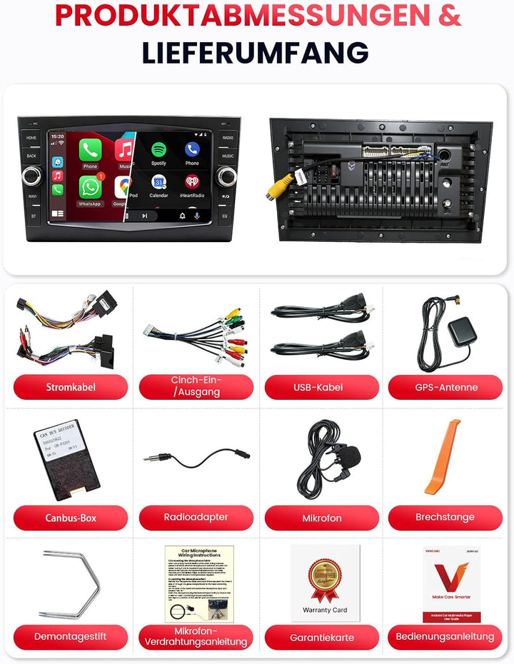 Doppel DIN Autoradio mit Bildschirm für Opel and Vauxhall Corsa C/D Astra Zafira, Wireless CarPlay &amp;