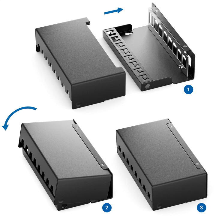 deleyCON 8 Port Patchpanel Set Patchfeld Verteilerfeld 1 HE + 8x RJ45 Keystone Jack Modul STP CAT6a