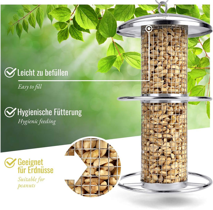 wildtier herz I Vogelfutterspender 26cm - Erdnussfutterspender aus rostfreiem Edelstahl, Vogel Futte