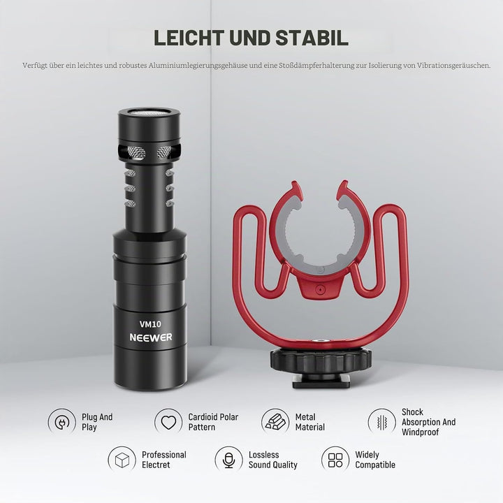 NEEWER Plug & Play Vlog Mikrofon 20–20kHz Mini Supernieren Mic mit 3,5mm TRS USB C OTG Kabel Stossha