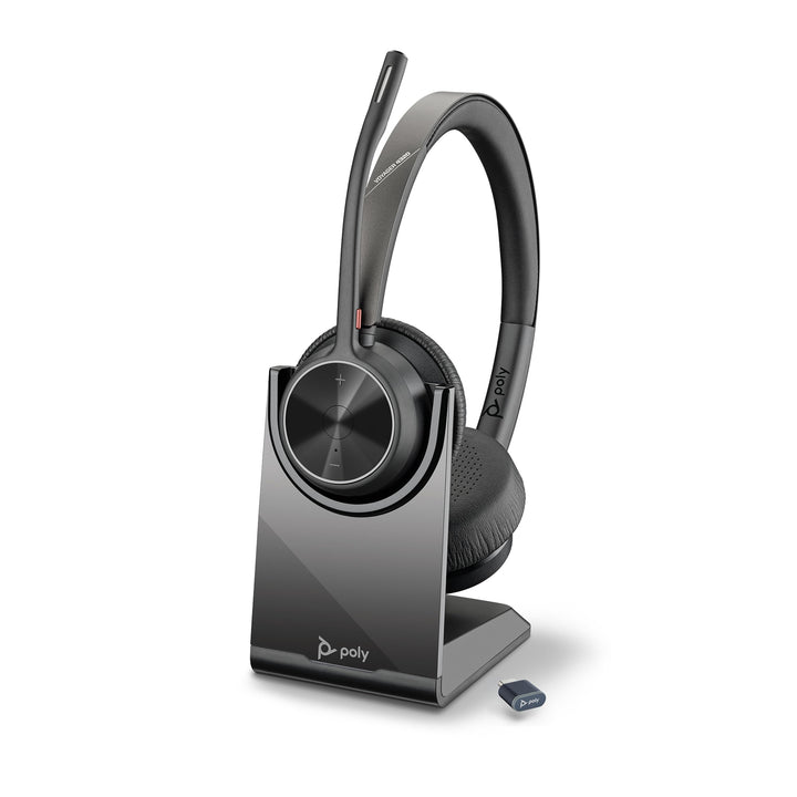 Schnurloses Poly Voyager 4320 UC-Headset und Ladestation – Stereo-Kopfhörer mit Noise Cancelling-Mik
