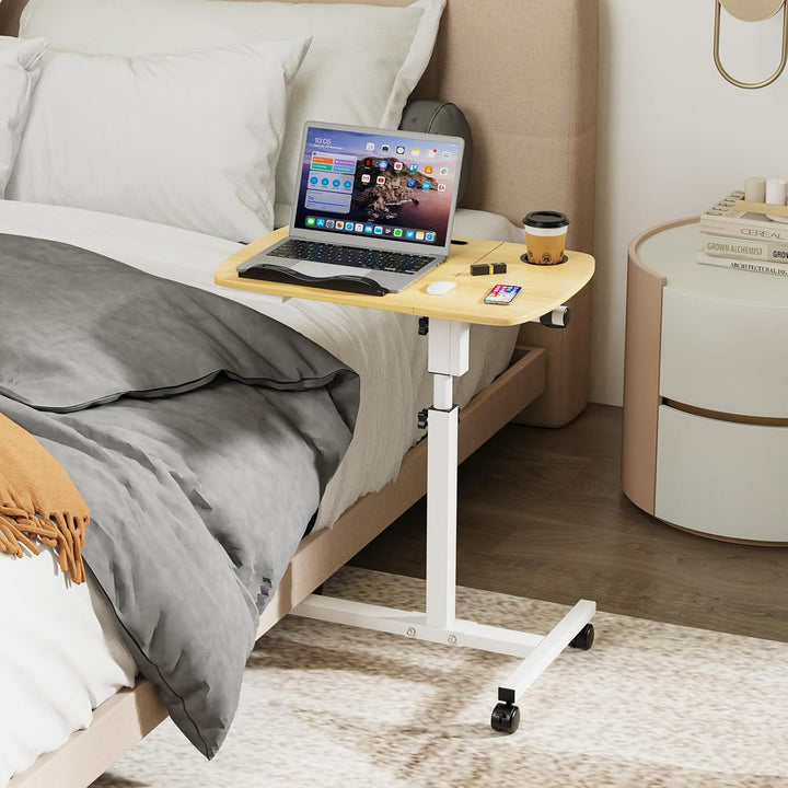 Laptoptisch höhenverstellbar, Mobiler Beistelltisch mit Schubladen, Mobiler Stehpult mit rollbar, Be