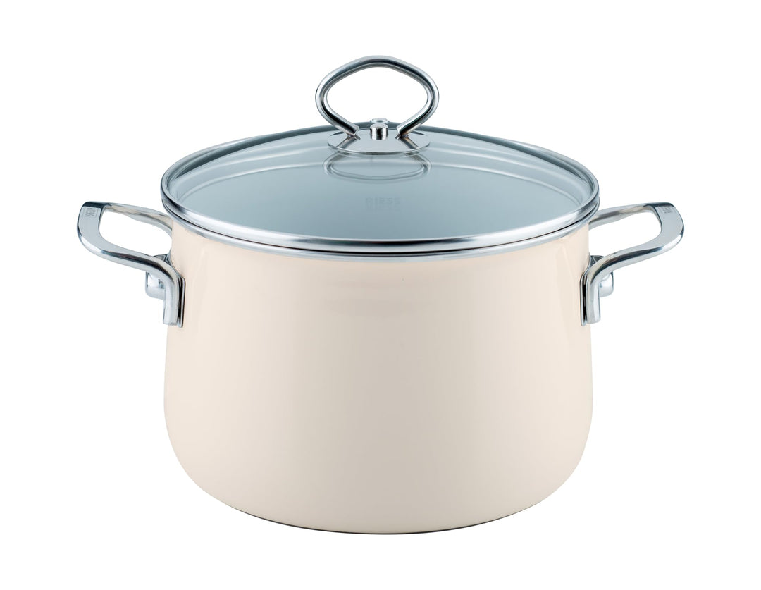 Riess, 0703-011, Fleischtopf mit Glasdeckel, NOUVELLE-AVORIO EXTRA STARK, Durchmessser 20 cm, Höhe 2