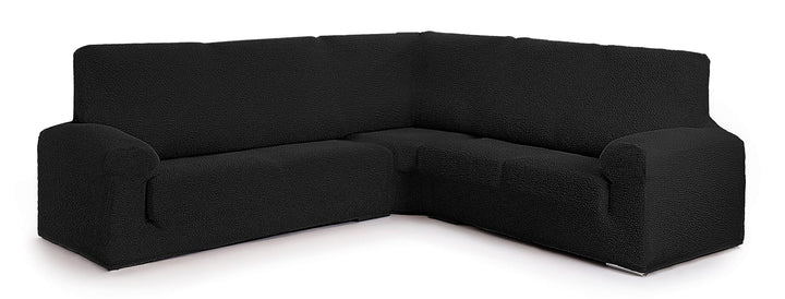 Milica Bezug für Ecksofa aus anpassbarem Stoff, normale Grösse (bis zu 450 cm), Farbe 10 Schwarz 10