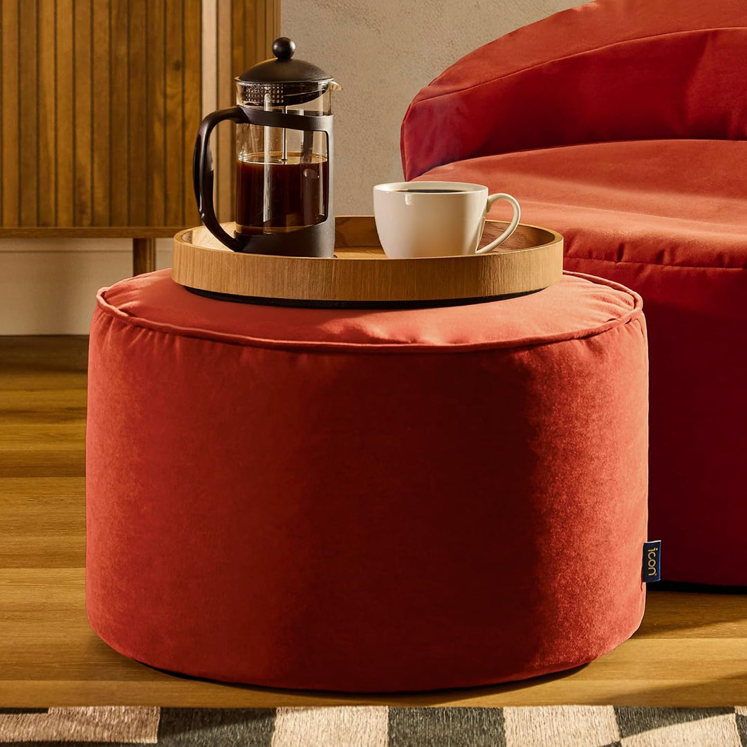 Icon Runder Sitzpuff „Milano“, XL Samt Sitzsack Hocker, Gross Fusshocker für das Wohnzimmer, Sitzkis