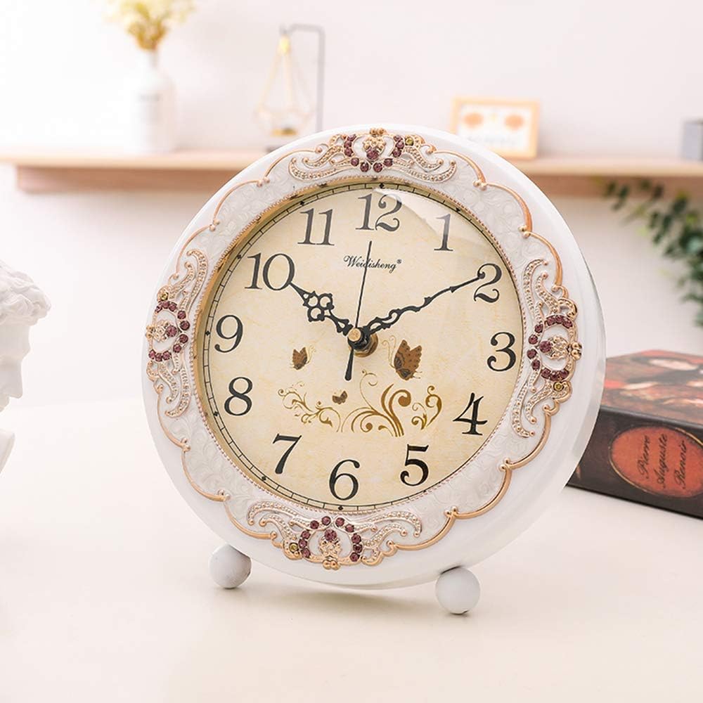 Justup Vintage-Tischuhr, Retro, Nicht tickend, europäischer Stil, Schreibtischuhr, batteriebetrieben