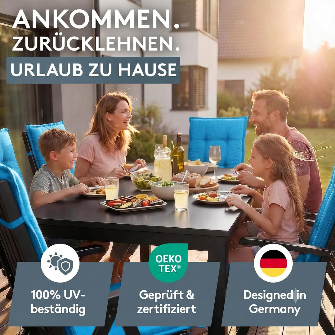 LILENO HOME Gartenstuhl Auflagen als [1er Set - Hochlehner] in Aqua Uni - Bequeme Liegen als Sitzauf