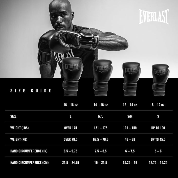 Everlast Unisex – Erwachsene Powerlock 2R Glove Handschuhe Schwarz 10oz, Schwarz 10oz