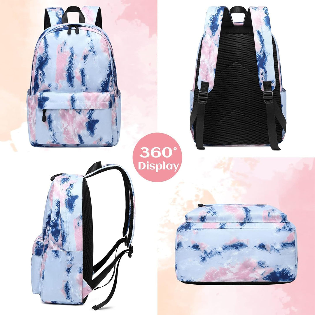 Lohol Leichter Schulrucksack für Mädchen, Kinder-Schulranzen-Rucksack mit Aufdruck (Batiken Blau), B