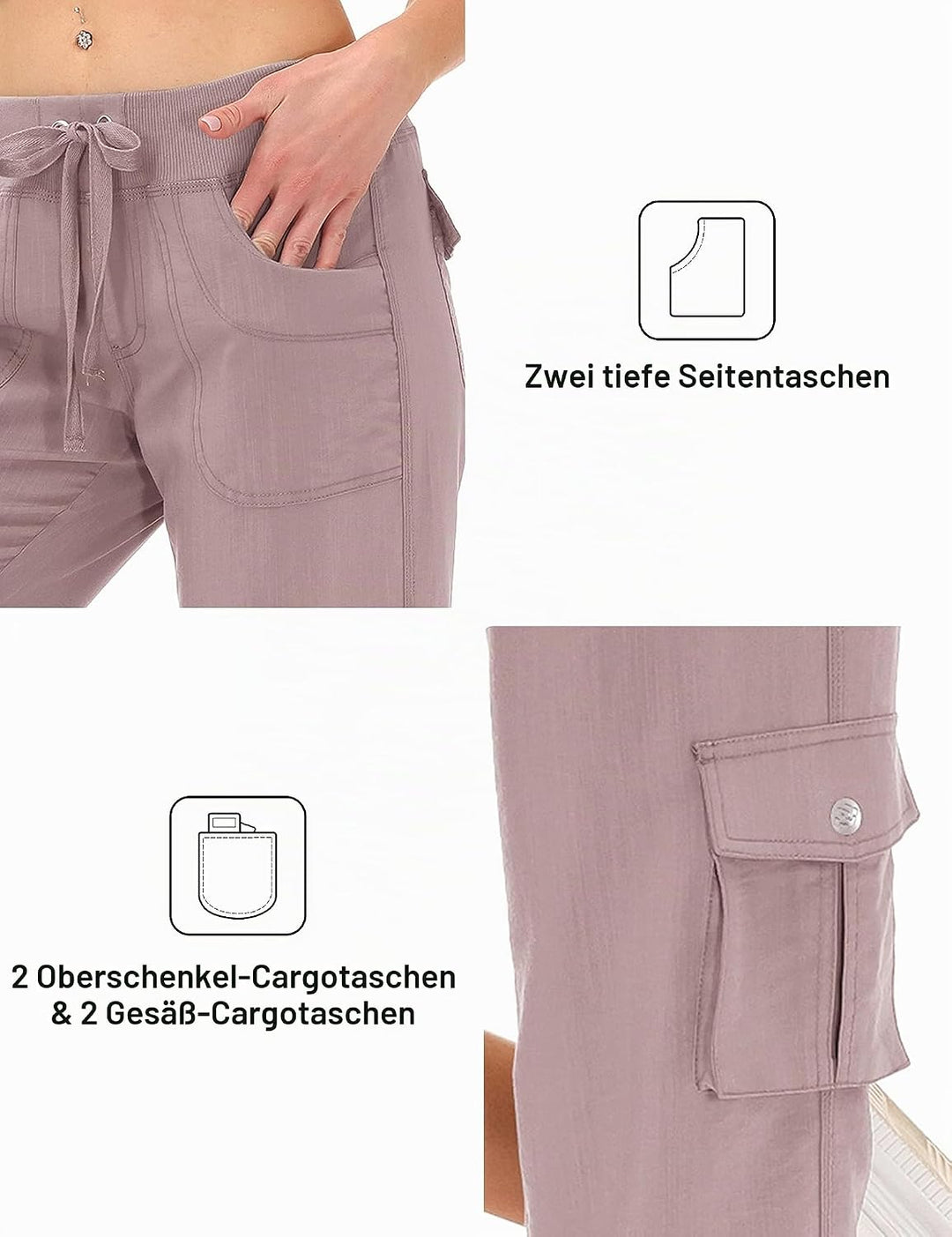JINSHI Hosen Damen Sommer Cargohose 3/4 Hose Caprihose Freizeithose Wanderhosen Outdoorhose mit Mehr