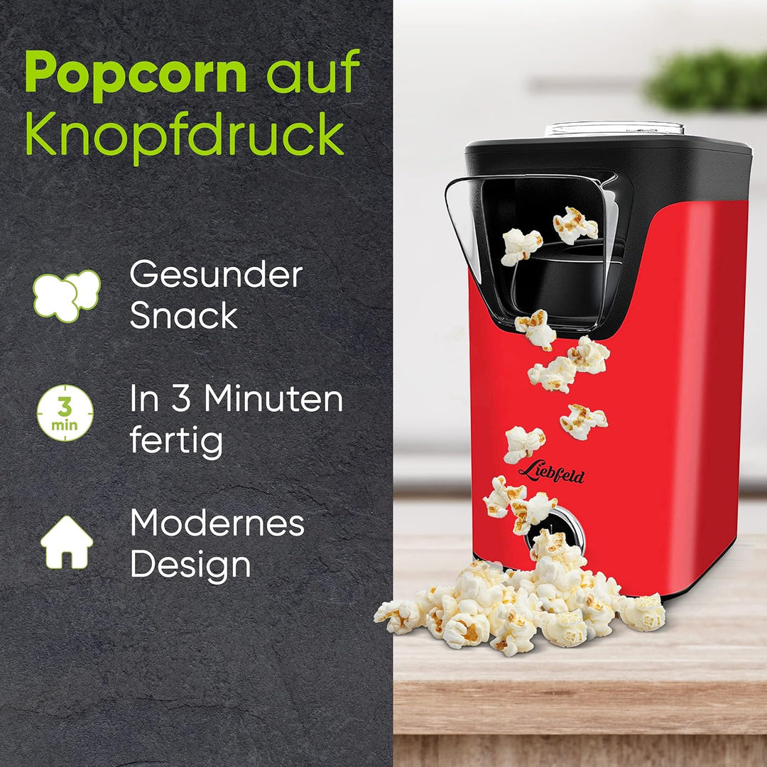 Liebfeld Popcornmaschine - Heissluft Popcorn Maker ohne Fett & Öl - Retro Küchen Gadget für Pop Mais