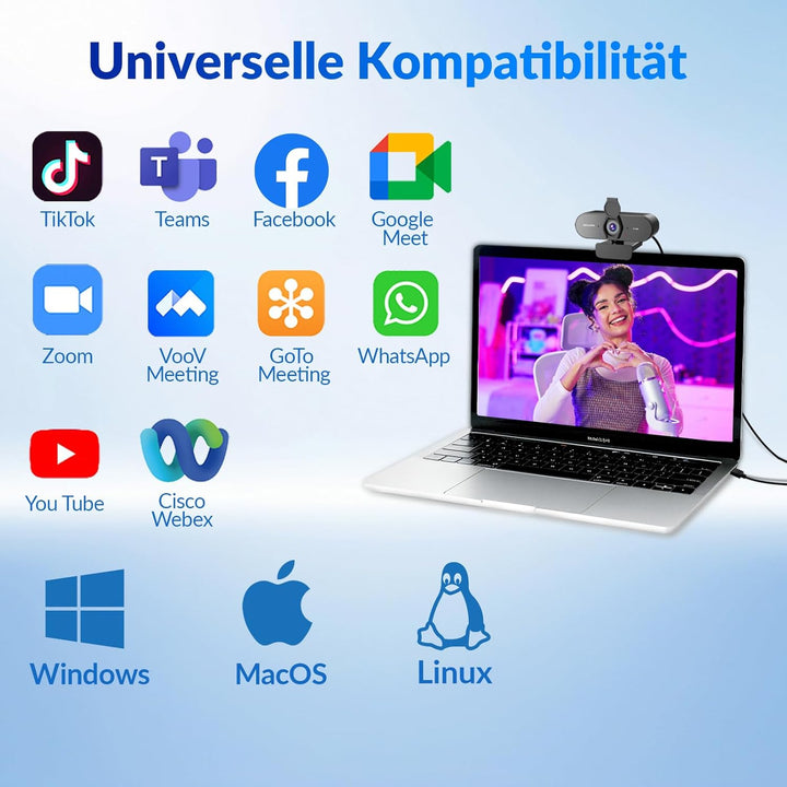 4K Webcam Mit PDAF & CDAF Dual-Autofokus, Ultra HD 4K, 2 Rauschunterdrückungs-Mikrofone, Automatisch