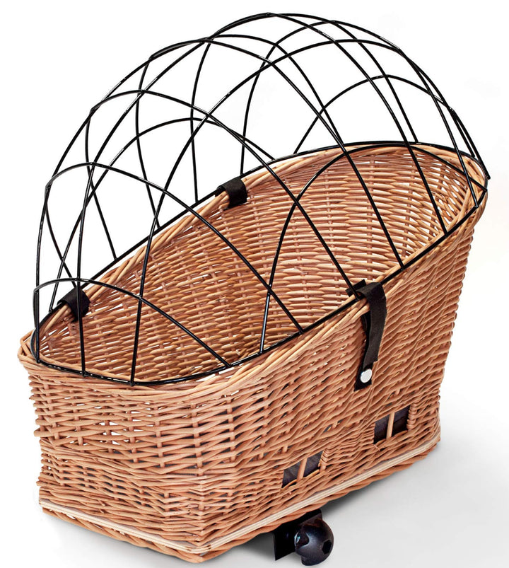 Tigana - Hundefahrradkorb für Gepäckträger aus Weide Natur 56 x 36 cm mit Metallgitter Tierkorb Hint