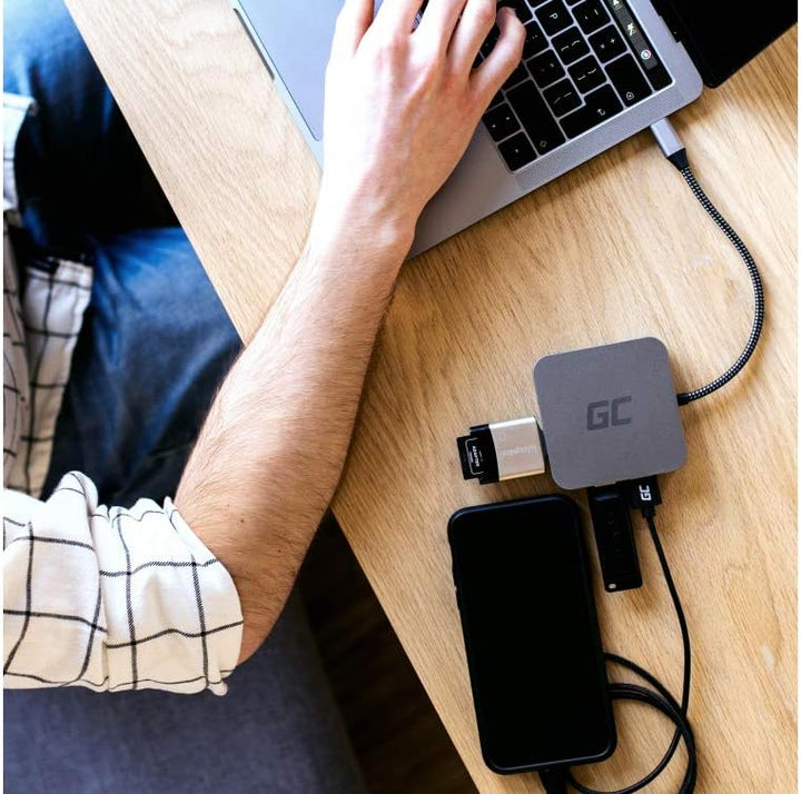 Green Cell Adapter Dockstation GC® USB-C HUB 6 im 1 3X USB 3.0, HDMI 4K, Ethernet, USB-C mit Power D