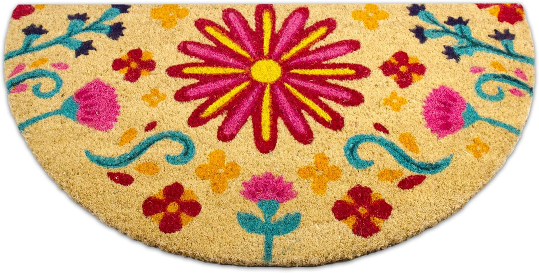 Fussmatte Kokos halbrund - Blumig - 40x70 cm - Fussmatte Aussen und Innen - Fussmatten Haustür - Tür