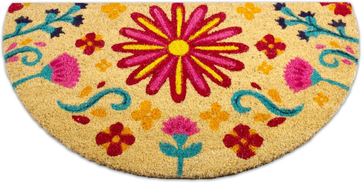Fussmatte Kokos halbrund - Blumig - 40x70 cm - Fussmatte Aussen und Innen - Fussmatten Haustür - Tür
