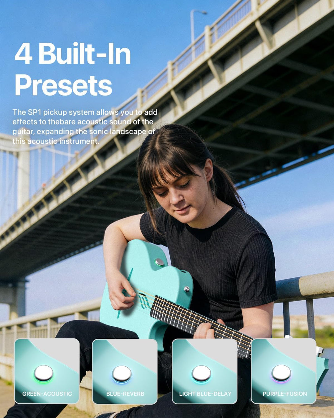 Enya E Gitarre Kinder Set - 35 Zoll Blau Nova Go SP1 Kohlefaser Akustik E-Guitar Beginner Kit mit Sm