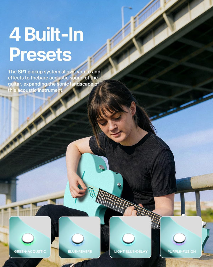Enya E Gitarre Kinder Set - 35 Zoll Blau Nova Go SP1 Kohlefaser Akustik E-Guitar Beginner Kit mit Sm