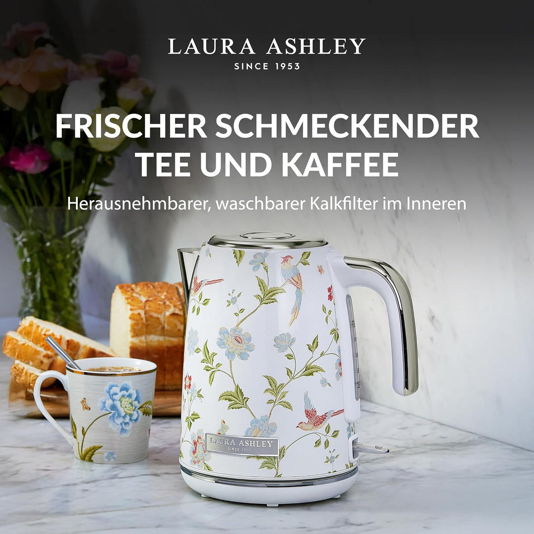 Laura Ashley Elveden Weiss Kabelloser Elektrischer Wasserkocher von VQ. Edelstahl-Wasserkocher 1.7 L