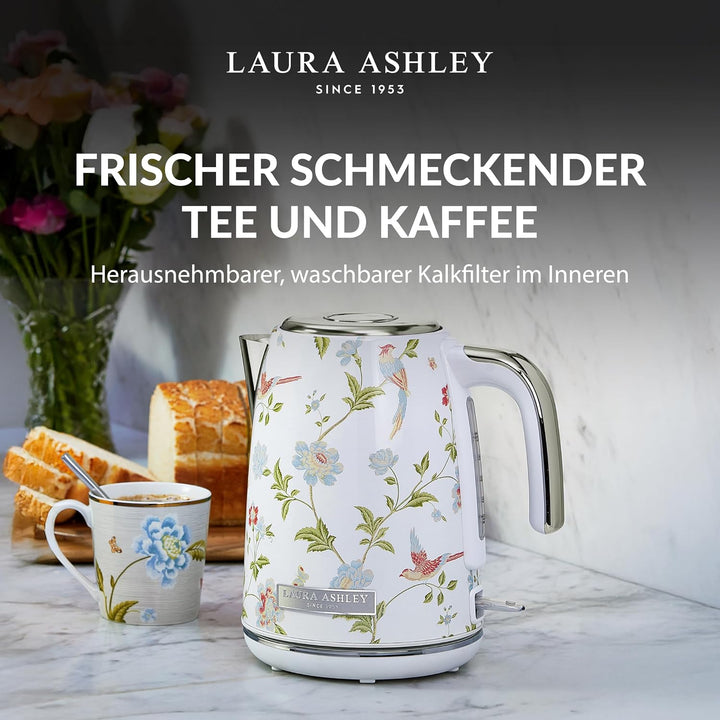 Laura Ashley Elveden Weiss Kabelloser Elektrischer Wasserkocher von VQ. Edelstahl-Wasserkocher 1.7 L