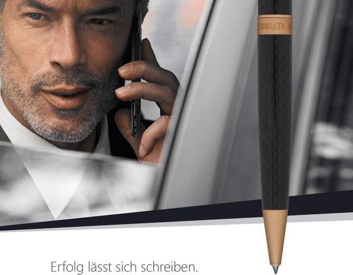 Cerruti 1881 Kugelschreiber „Fetter“ | Schreibstift aus Karbonfaser mit roségoldenen Beschlägen | Bl