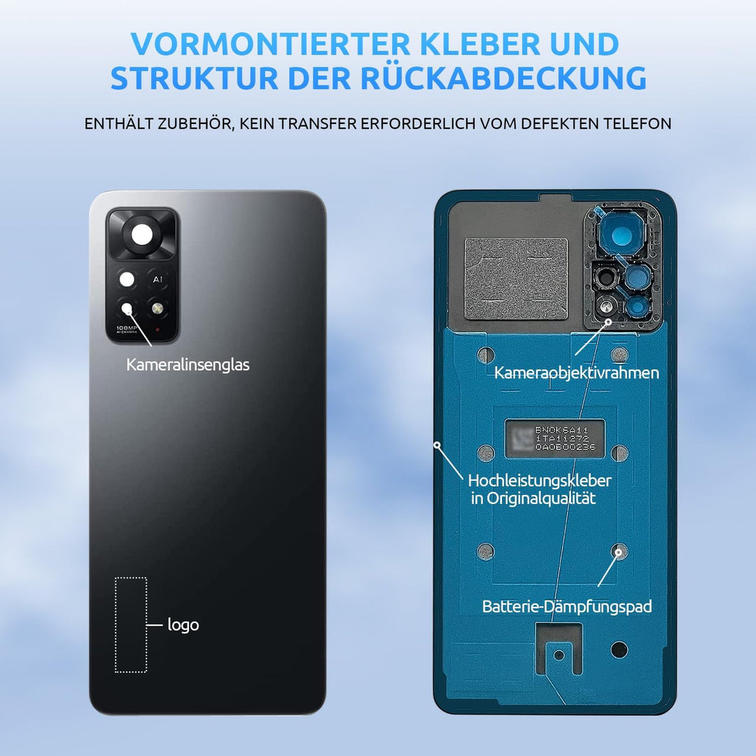 Eonpam Akkudeckel für Xiaomi Redmi Note 11 Pro 5G Rückseite Glas Original Backcover Back Glas Ersatz
