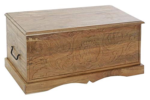 DRW Truhe aus Akazienholz in Natur 90 x 40 x 40 cm, Akazie, 90x40x40cm