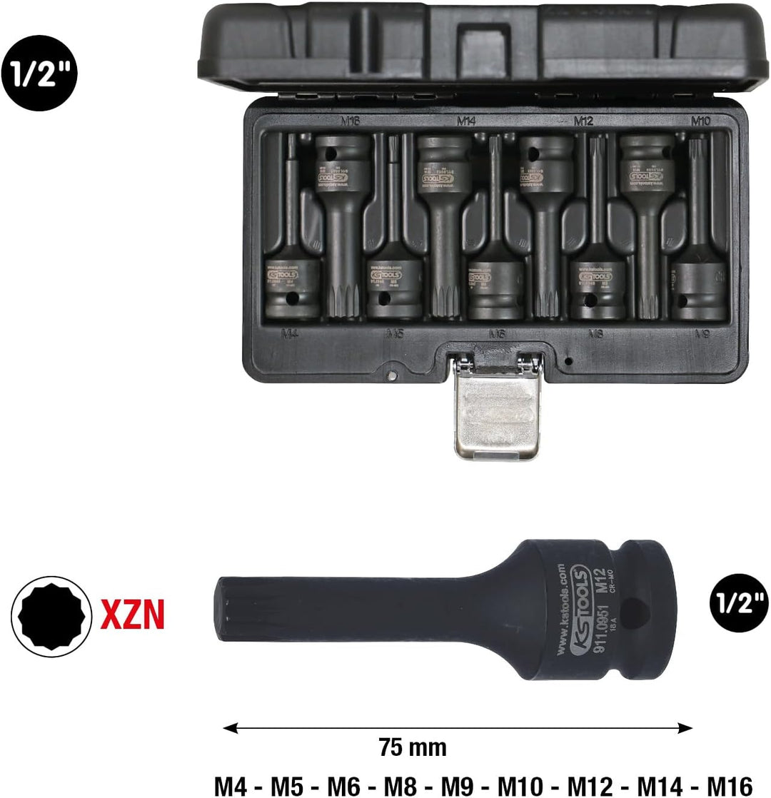 KS Tools 911.0944 1/2" Kraft-Bit-Stecknuss-Satz Vielzahn, 9-tlg., 35 x 25 x 13 cm