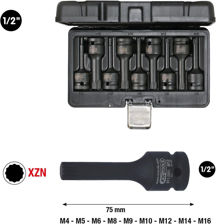 KS Tools 911.0944 1/2" Kraft-Bit-Stecknuss-Satz Vielzahn, 9-tlg., 35 x 25 x 13 cm