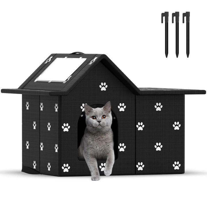 Katzenhaus Für Draussen Winterfest, Haus für verwilderte Katzen mit abnehmbaren Kissen, Winterschutz