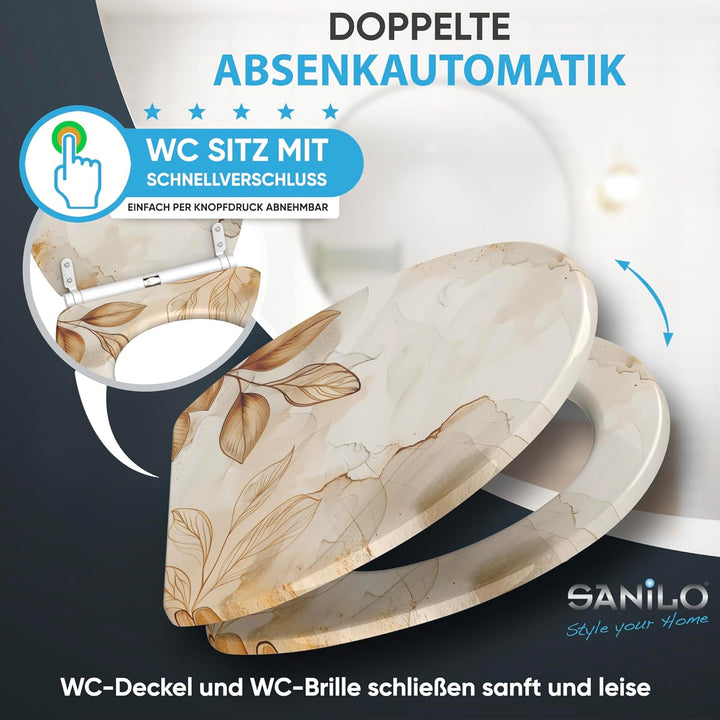 Sanilo WC Sitz mit Absenkautomatik & Schnellverschluss, Toilettendeckel per Knopfdruck abnehmbar, ei