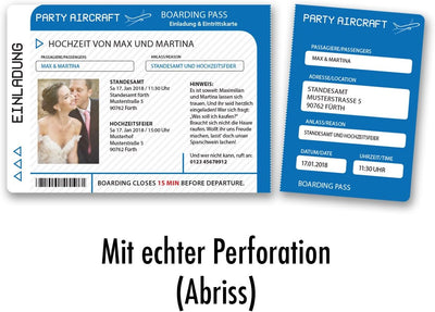 (30 x) Hochzeitseinladungskarten Flugticket Boarding Pass blau Einladungskarten Hochzeit, 30