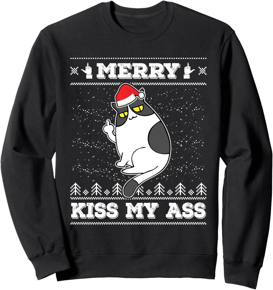 Merry Kiss My Ass Katze Santa Claus Ugly Christmas Sweater Sweatshirt