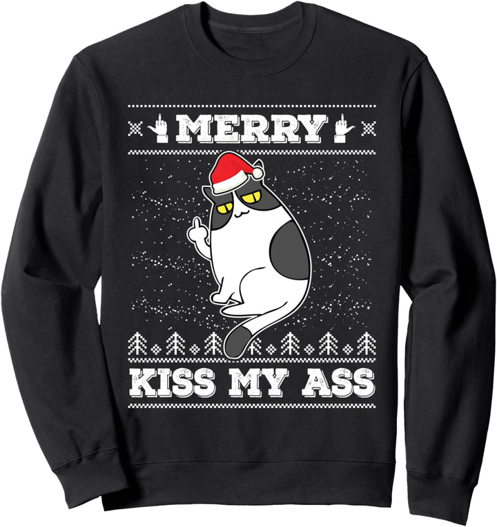 Merry Kiss My Ass Katze Santa Claus Ugly Christmas Sweater Sweatshirt