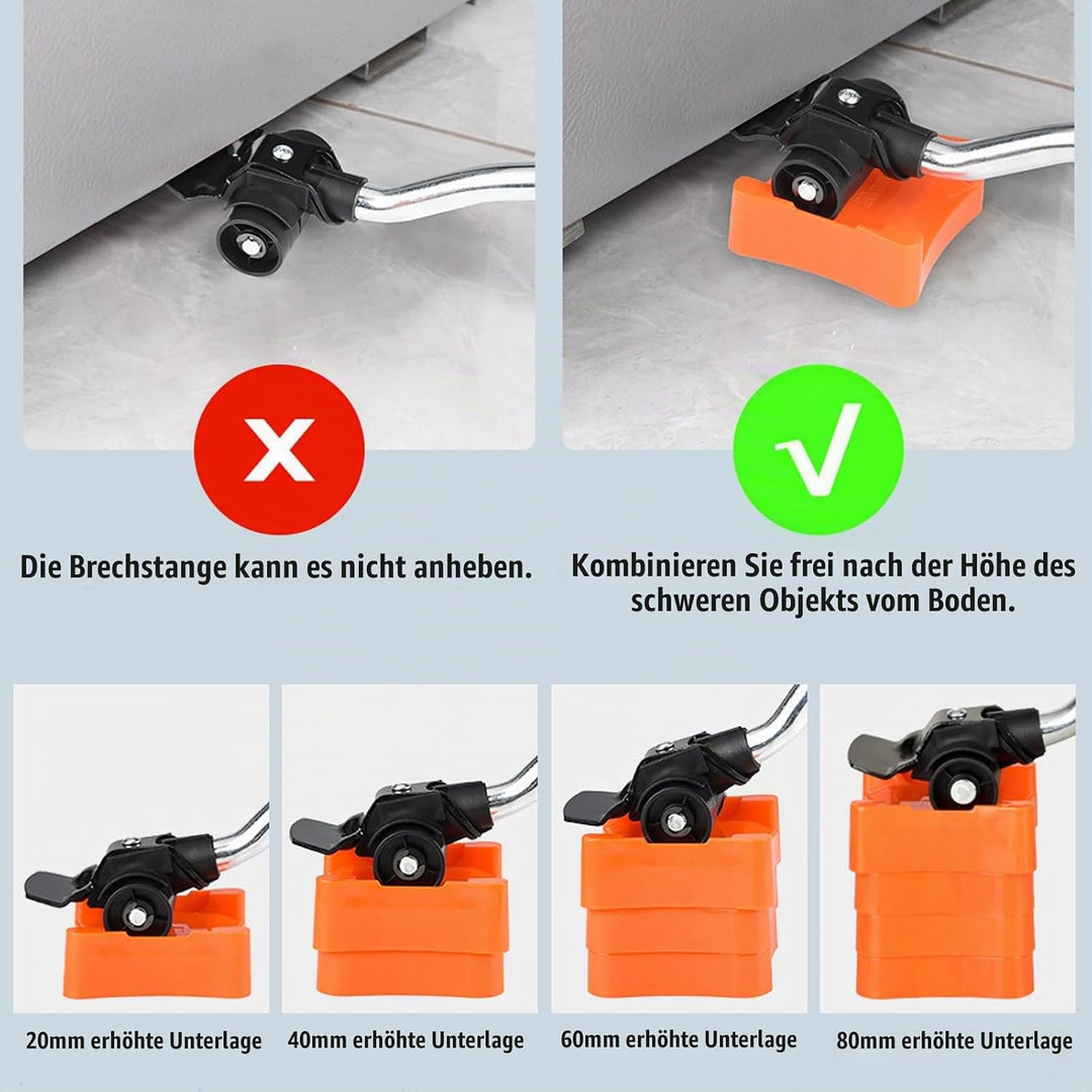 Qingning Möbel Transportroller Set, 4 Möbelroller &amp; 1 Lastenheber für Schwere Möbel, 500kg Tragfähig