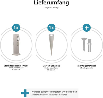 ledscom.de 2X Garten-Steckdosen-Säule Polly mit Erdspiess für aussen, 3-Fach mit Timer/Zeitschaltuhr