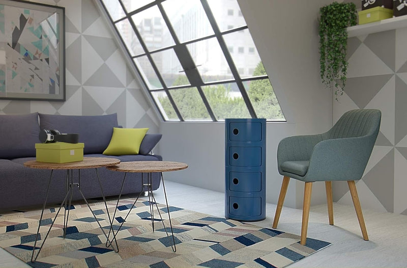 Kartell Componibili, 4 Elements, Blau, Runde Basis 4-fächer Blau, 4-fächer Blau