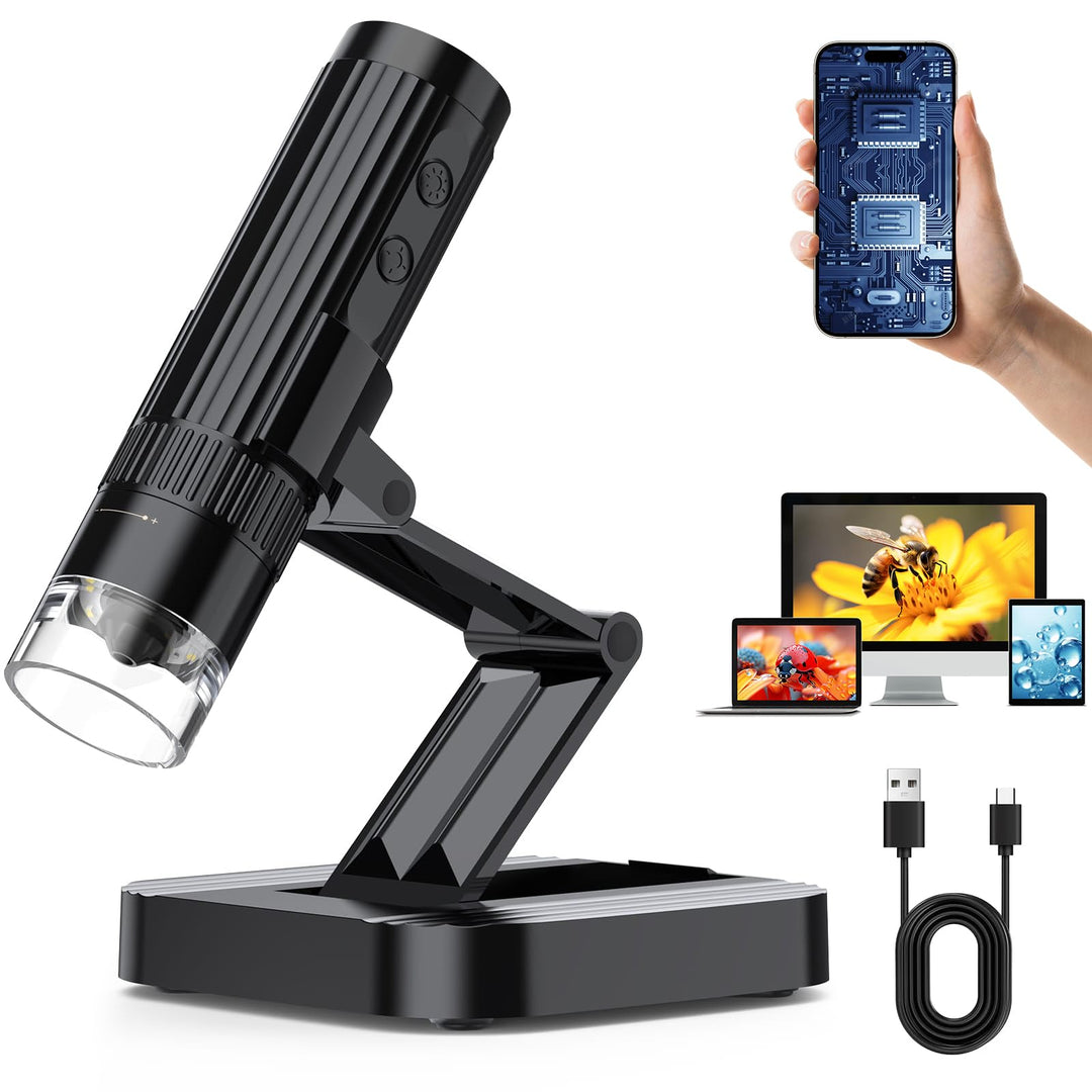 USB Digitales Mikroskop Kamera Lupe - Tragbares WiFi Mikroskop 50X-1000X 1080P mit 8 LED für Erwachs