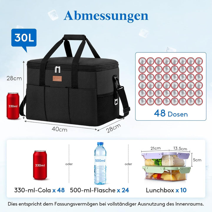 Lifewit Kühltasche 30L, Kühlung Thermoisoliert Tragbar Faltbar Wasserdicht, Gross Picknicktasche für