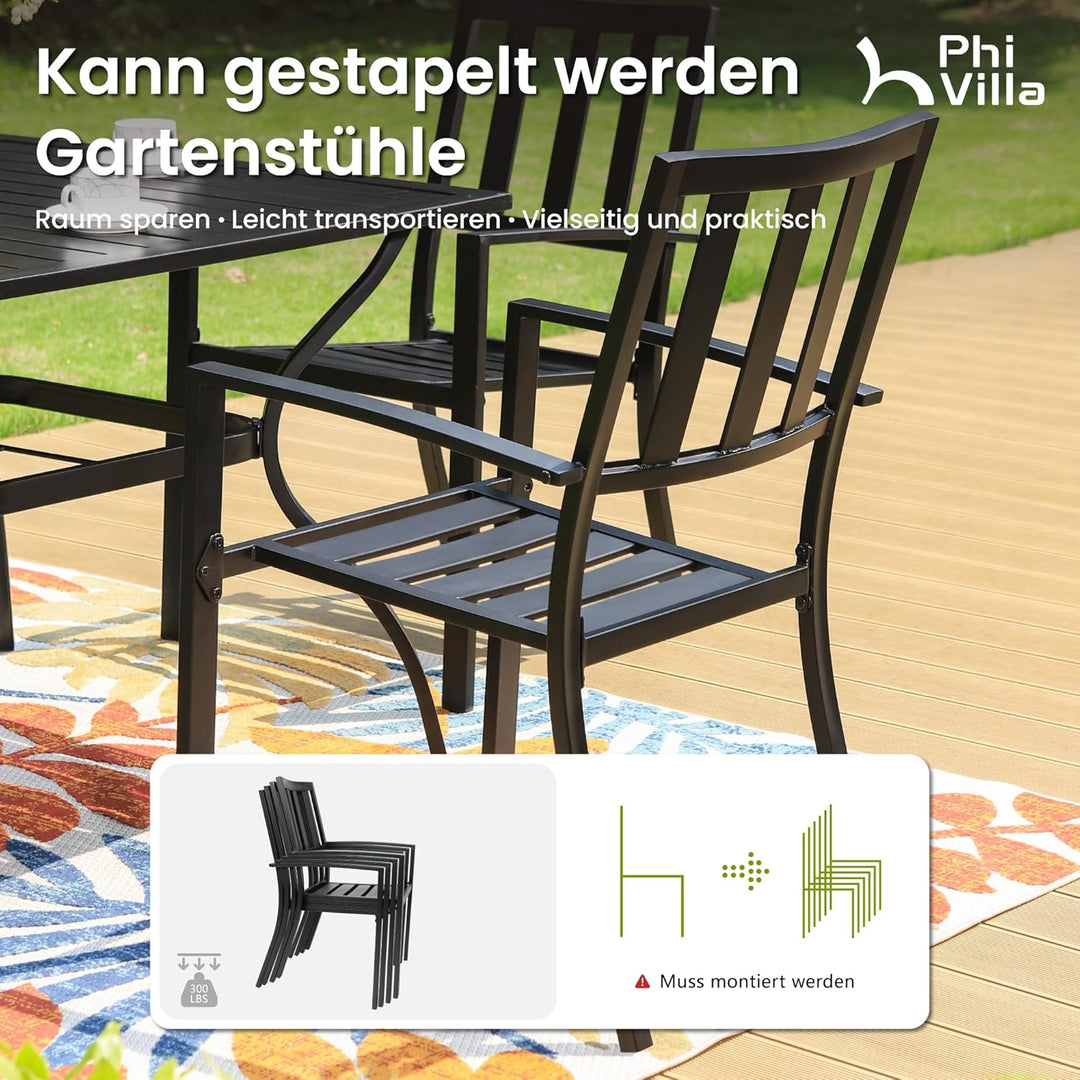 PHIVILLA Gartentisch und Stühle 4er Set Terrassentisch Stühle Metall Outdoor Bistro Gartenmöbel Sets