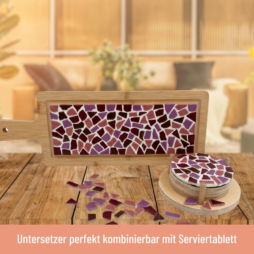 Little Creations - DIY Mosaik Bastelset Erwachsene Altrosa | 1x Servierplatte & 4x Untersetzter | Ko