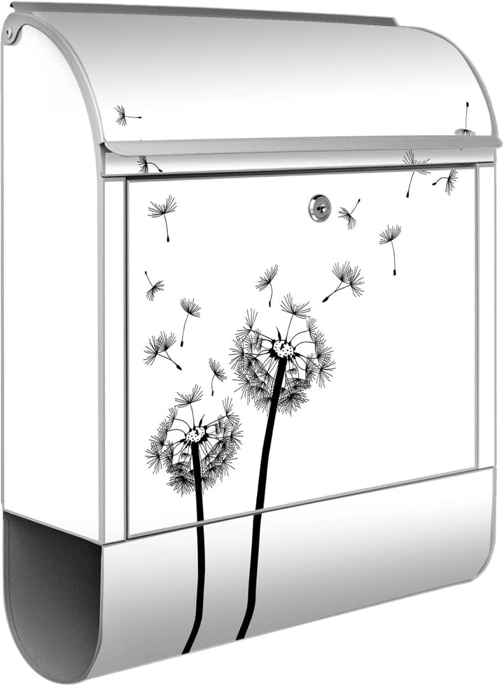 banjado® Design Briefkasten mit Motiv Pusteblume 2 39x47x14cm &amp; 2 Schlüssel - Briefkasten Stahl Silb